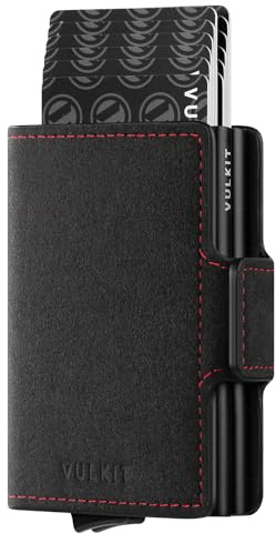 VULKIT Kartenetui Doppelt Kreditkartenetui RFID Schutz Geldbörse Herren Geldbeutel Leder Gentlemens Card Holder für Karten & Geldschein