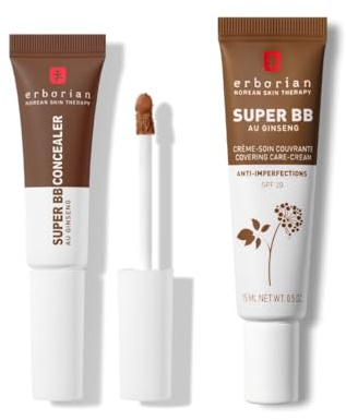 Erborian - Super BB Concealer & Super BB Duo - Hochdeckender Pflege-Concealer + Getönte Gesichtspflege mit hoher Deckkraft gegen Unreinheiten - Koreanische Kosmetik - Chocolat