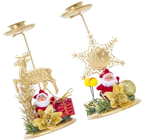 TOPBATHY 2stücke Weihnachtskerzenständer Ornament Kerzenhalter mit Schneeflocke und Elch Motiv Weihnachtsdeko für Zuhause und Partydekoration