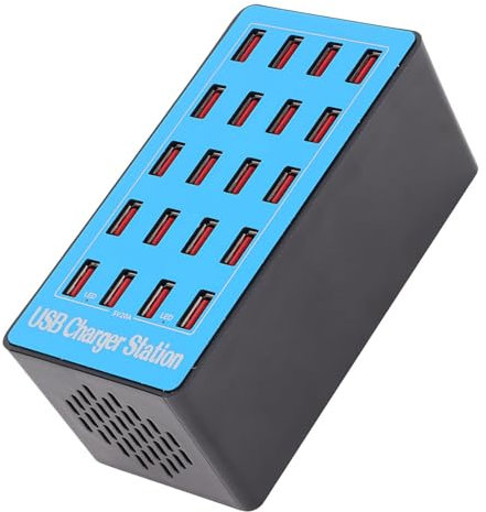 AnwintkA5+ Schnelle USB-Ladestation mit 20 Anschlüssen – 5 V 20 A 100 W USB-Hub-Ladestation mit 50-Grad-Lüfter für Telefon-Tablet (EU-Stecker)
