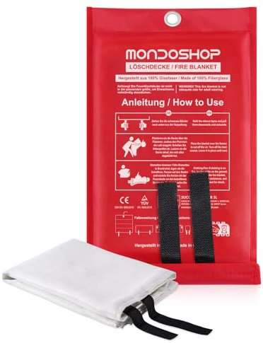 Mondoshop Löschdecke Küche Fettbrand Feuerlöschdecke - 1 m x 1 m Glasfaser Feuerdecke nach DIN EN 1869:2019, Schnell Aufklappbar Feuerfeste Decke für Fettbrände, Grill, Auto Camping, Garage, 1 Stück