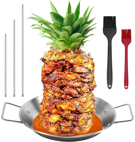 Al Pastor Skewer for Grill, Shawarma Skewer Stand, Stainless Steel Brazilian Vertical Spit with 3 Removable Spikes(8”/10/12”)& Brushes, for Tacos Al Pastor, Grill Smoker Oven BBQ