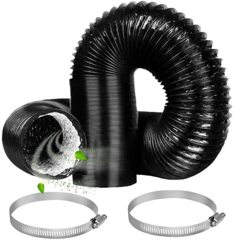 Abluftschlauch 125mm Alu Flexrohr Länge 2M PVC Alurohr Lüftungsschlauch Schlauch mit 2 Stahlreifen Klimaanlage Schlauch Abluftschlauch Klimagerät für Klimaanlagen Wäschetrockner Abzugshaube Schwarz