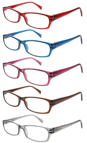 ZONLON 5er-Pack Stilvolle Lesebrillen für Damen, Blaulichtfilter, Quadratische Federscharniere, Robuste Computer-Lesebrille