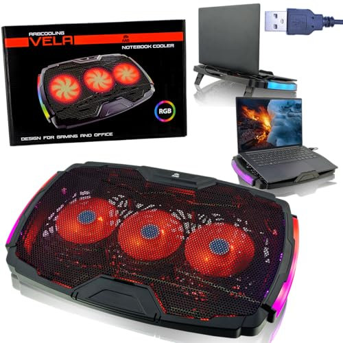 AABCOOLING VELA - Gaming Laptop Cooler for 10-17 inch - 3 Quiet, Efficient Red LED Fans - RGB backlit - 2-Step Tilt Adjustment - Lightweight and Efficiency Cooling - Cooling Pad - Laptop Tray Stand