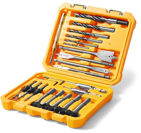 General Tools 2935ST - Juego de brocas esenciales para carpintería de 22 piezas, incluye perforadora central automática, puntas de punta, brocas de fregadero de mostrador, brocas Forstner, brocas de