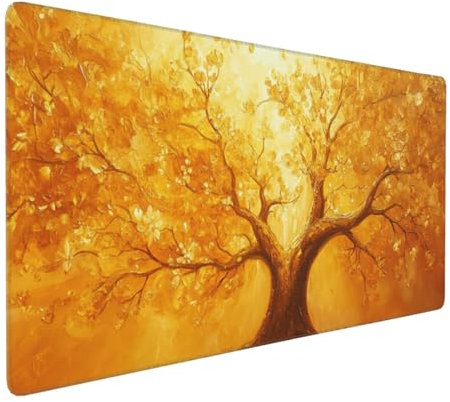 Gaming Mauspad XXL Gelb Mousepad 800x400x4mm Baum Verlängertes Mauspad Schreibtischauflage,Genähte Kanten Mauspad,Verbessert Präzision und Geschwindigkeit Wasserdicht Geeignet für Büro und Spiele