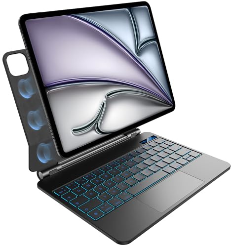 nimin Tastatur Hülle für iPad Air 11 Zoll (M4 2026/M3 2025/M2 2024), Air 5./4. Gen., iPad Pro 11 Zoll 4./3./2./1. Gen.,Trackpad,7-Farbiger Hintergrundbeleuchtung,Magnetverschluss,QWERTZ,Schwarz