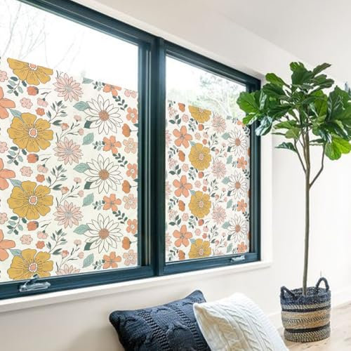Milchglasfolie Rosa Blume Weiß Fensterfolie Selbstklebend Milchglasfolie Fenster Bad Fenster Sichtschutzfolie Fensterfolie Blickdicht Folie für Fenster Folie Fenster Sichtschutz 40x120cm/4 Pcs