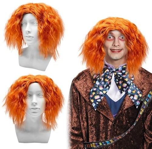 UILYNIU Peluca Naranja Rizada Hombre Mujer, Fibra Sintética, WIG, Ondulado, Unisex, Retro, Cosplay, Halloween, Carnaval