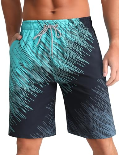 iCKER Herren Badehose Badeshorts Lang Sommer Strandshorts Schnelltrocknend Boardshorts mit Mesh Futter,Grün STK423,L