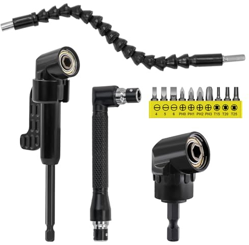 14 piezas de destornilladores angulares de 105°, juego de accesorios angulares de extensión, vástago hexagonal de 1/4 pulgadas, accesorio de ángulo adecuado para taladrar en espacios reducidos