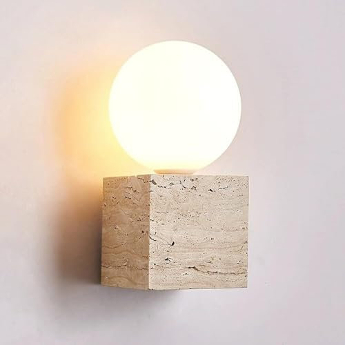 Wandleuchte Innen Wandlampe Moderne Innenwandleuchte aus Stein, natürliche gelbe Travertin-Wandleuchte, G9, runde Wandlampe aus Glas for den Haushalt, for Küche, Schlafzimmer, Wohnzimmer, Waschtisch W