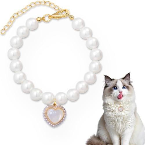 RVYEIOP Cuore Regolabile Collare Gatto, Collana di Perle di Gatto Collare, Adatta alla Circonferenza del Collo di 25-30 cm.