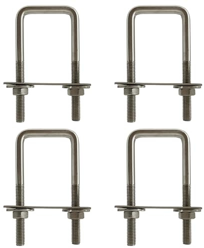 duoyif Perno En U Cuadrado 40 mm x 100 mm 4Piezas U-bolt M8, Tornillo en U Acero Inoxidable con Tuerca Marco Arandela, Pernos En U Para Fijación de Tuberías, Tracción de Barco Auto (M8-40x100mm)