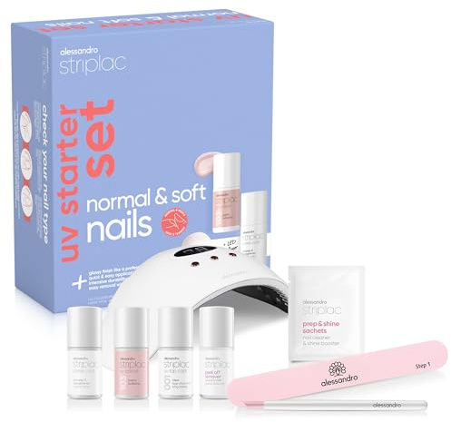 alessandro Striplac UV Nagellack Set - Normale & Weiche Nägel - Bis zu 15 Tage Halt ohne Absplittern - Leichtes Entfernen - Schonend & Vegan - Inkl. LED-Lampe