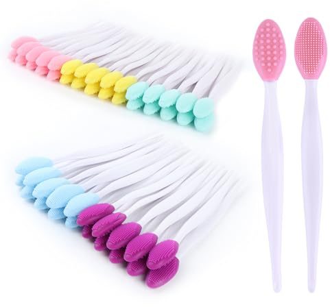 50 Pcs Lip Scrub Brush,Lip Scrubber Exfoliator,Double-Sided Silicone Lip Brush Tool for Men Women Lip Lightening, Lip Exfoliator Scrubber Tool for Dark Lips