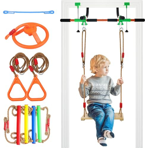 Türschaukel für Kinder & Tür-Klimmzugstange für Erwachsene – Indoor-Kinderschaukel mit 4 Zubehörteilen – Multifunktions-Eingangstor für Familien-Fitness und Spielen (Orange)