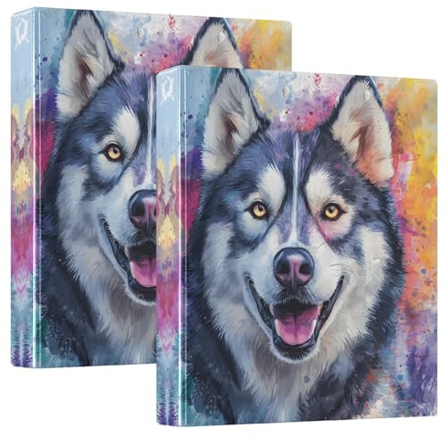 Quteprint Ringbuch mit 3 Ringen, buntes Kunstgemälde, Hund, 3,8 cm, runder Ringordner mit 3 transparenten Taschen, Klemmbrett und Platz für 200 Blatt für Büro/Schule/Zuhause