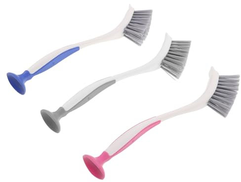 Veemoon 3pcs Kitchen Cleaning Brush Long Handle for Dishwashing Multi-purpose Scrubbing Tool for Sink and Toilet Cleaning in Home in Grey Blue and Pink Colors