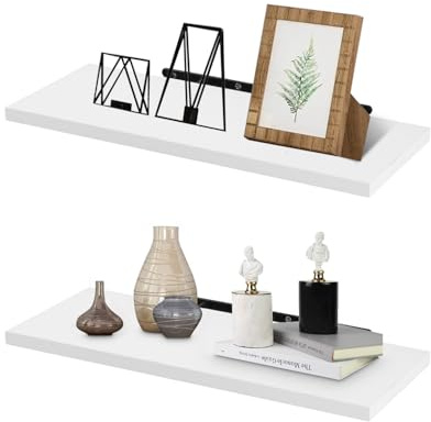 2-layer Wandregal, Wandregal Weiß, Schweberegal 40 x 15 x 1.5 cm, Weiß Wand Regal, Schwebendes Regal, Modern Einfach Wandboard, Regal Wand Geeignet für Schlafzimmer, Küchen, Büros, Wohnzimmer usw
