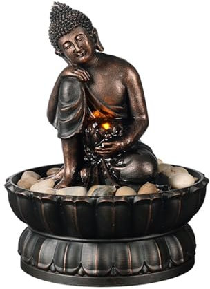 guiling-1986 Tabletop Water Fountain Buddha Desktop Fountain Small Fountain Resin Ornaments Simple Home Decoration Zen Serenity Meditation Indoor Fountain