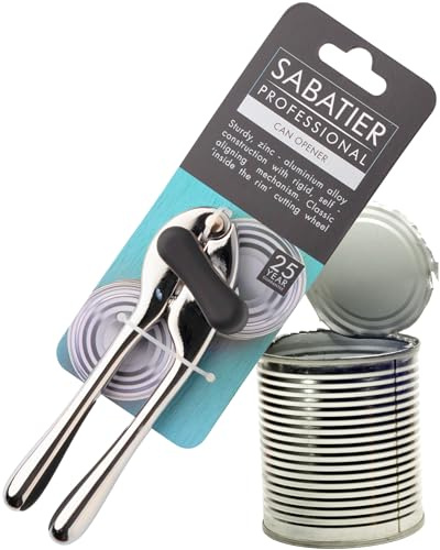 Sabatier Premium 2-in-1 Manual Can Opener - Easy to Use Tin Opener, Kitchen Gadget with Built-in Bottle Opener, Sturdy Zinc Aluminum Construction with Silver & Chrome Colouring