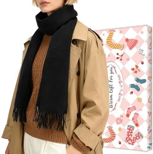 ouhos Sciarpa Nera Donna Invernale Confezione Regalo Invernale Quadrata Sciarpa alla moda per Donna e Uomo Caldo Scialle in Cashmere Regali di Natale Segreto ﻿ (nero, L)