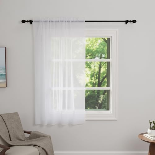 Zdada Net Curtains for Windows 45 Drop, White Slot Top Voile Curtains, Semi Transparent Sheer Curtain Net Curtain Panel for Living Room Kitcken W60xL45 Inch,1 Panel