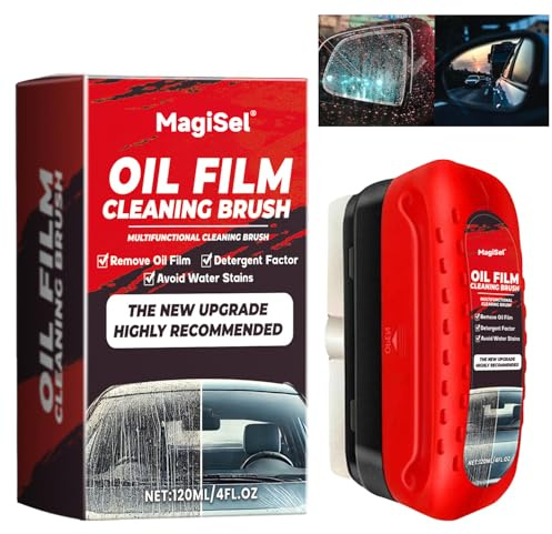 MagiSel Spazzola per la Pulizia con Pellicola d'olio, Film Oléophobe pour Vitres D'automobiles, Car Glass Oil Film Stain Remover, Riutilizzabile Car Windshield Cleaning Brush (Rosso, 120 ml)