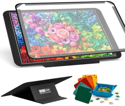 LOTMOFUN Plateau de Puzzle pour 1000 pièces avec Support inclinable, Breveté Planche de Puzzles Portable en Feutre avec 6 Plateaux de tri et Couvercle, Table de Puzzle avec Rangement et antidérapante