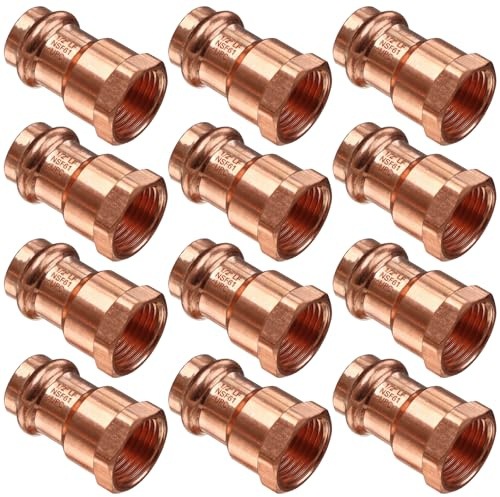 Copper Press Fittings,12PCS 1/2 Press x 1/2 Female NPT Copper Press Female Adapter,1/2 Female NPTxPress LF Coppers Press Adapter Pressure Coppers Fitting Female x Press Connection for Plumbing