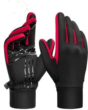 WMAMBZNDHP Guantes de Invierno for Hombre y Mujer, Guantes térmicos Forro Polar for Ciclismo, montaña con Pantalla táctil Dedos completos(Black Red,L)