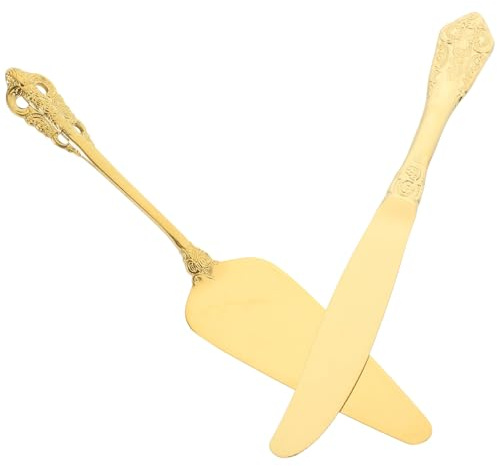 NUOBESTY Spatule à Fromage et Couteau à Gâteau 2 Pièces en Acier Inoxydable 304 Doré Manche Sculpté Ensemble Trancheuse à Fromage et Accessoires pour Planche à Charcuterie Usage la