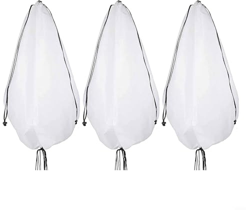 3-teiliges Blumenampel-Frostabdeckungs-Set für Pflanzenschutz vor Frost, kalten Winden, Tieren und Schnee, mit verstellbarem Kordelzug-Verschluss