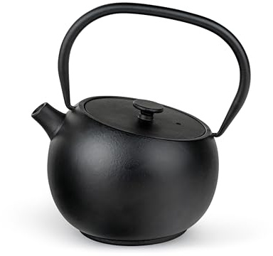 Bredemeijer originelle Teekanne 0,75 Liter - kleine schwarze Gusseisen Kanne im bauchigen Design mit Edelstahl-Teefilter - für alle Teesorten geeignet