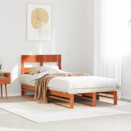 kithwjll Massivholzbett aus Kiefer, wachsbraun, 75x190 cm, Stabiler Bettrahmen mit Kopfteil, Einzelbett ohne Matratze für Schlafzimmer