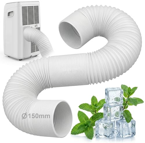 Tubo Aire Acondicionado Portátil 150mm de Diámetro, 2 M Manguera Flexible Repuesto con Alambre de Refuerzo, Ventilación de Escape para Climatizador Portatil, Rosca Sentido Antihorario