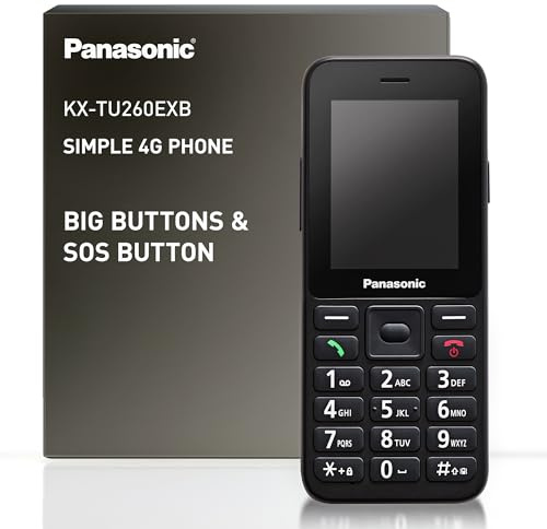 Panasonic KX-TU260EXB Téléphone Portable 4G, Téléphone Senior, Grosses Touches, IP44, USB C, Jusqu’à 7,5 h d'appel, écran 2,4 Pouces, Noir
