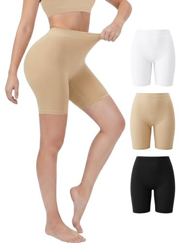 Hellomamma Pantalon Antirozaduras Mujer Cortos: Culotte Sin Costuras Cintura Alta Braga Pantalón Debajo de la Falda y Vestido Ciclista de Microfibra para Deporte Yoga Verano
