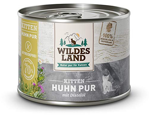 Wildes Land - Nassfutter für Katzen - Nr. 7 Huhn PUR für Kitten - 6 x 200 g - Nassfutter für Jungtiere - Getreidefrei - Extra viel Fleisch