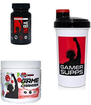 GAMER SUPPS GAME CHANGER + IMBA Pro Energy Booster Paket, 280g + 60 Kapseln + Shaker, Geschmack:skiLLed Cherry (Kirsche)