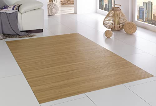 Bambusteppich Massive Gold, 240x340 cm, 17mm gehärtete Stege | die Neue Generation Bambusteppich | kein Bordürenteppich | Teppich | Wohnzimmer | Küche DE-COmmerce®
