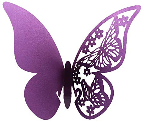 Venus valink 100pcs Taglio Laser Farfalla Nome Segnaposto, Tavolo Numero per Matrimonio Champagne Vino Vetro Festa Tavolo Numero Decorazione, Fidanzamento Festa Regalini - Viola