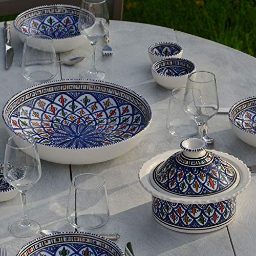 YODECO Couscous Tafelservice für 12 Personen, Orientalisch-traditionell mit modernen Elementen, Blaues Muster