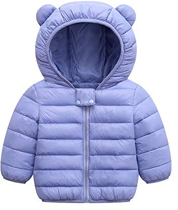 Piumini invernali per bambini neonati e ragazze piumino leggero imbottito con cappuccio con orsetto capispalla per neonati, Azzurro, 3-6 mesi