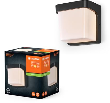 LEDVANCE ENDURA STYLE IHSAN WALL Außenleuchte, 11W, 550lm, Wandleuchte, dunkelgrau, IP65 Schutzklasse, 3.000K Farbtemperatur, warmweiße Lichtfarbe