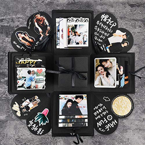 Binwat Explosion Box Set Papier Kreative DIY Explosion Überraschung Foto Album Geschenk Sticker Box DIY Geschenke für Jede Überraschung Anlass schwarz