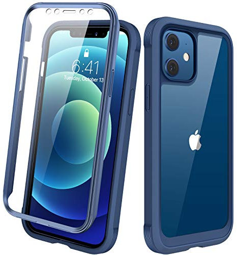 Diaclara Case Compatible with iPhone 12/12 Pro, 360° Full Body with Built-in Screen Protector Touch Sensitive Shockproof Bumper Case Cover Clear-Back Designed Compatible for iPhone 12 6.1-Dark Blue