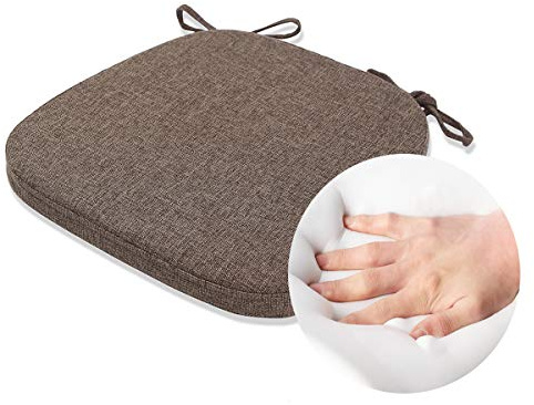 KGPLOME Chair Cushion with Ties for Dining Chairs - Memory Foam Non Slip Kitchen Chair Pad and Dining Seat Cushion with Machine Washable Cover [16.5 x 16.2 Inches] - Brown